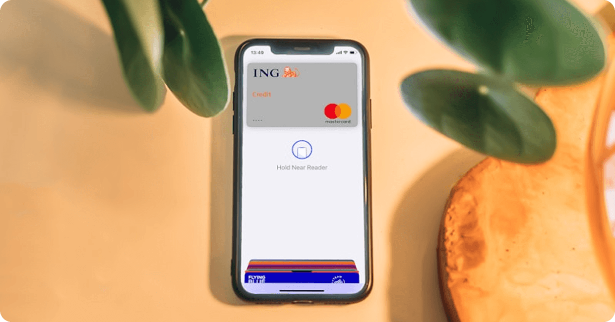 Mobile banking app interface showing ING bank with Mastercard
